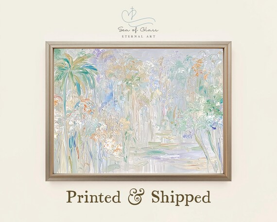 Pastel Tropical Palm Trees Abstract Impressionist Painting Art Print Decor