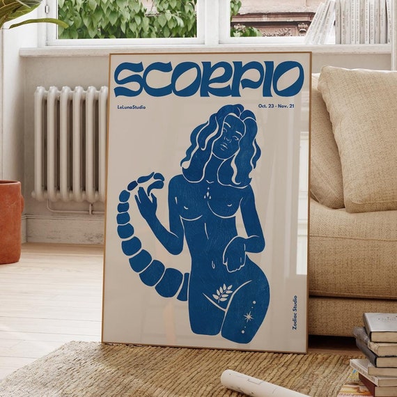 Blue Retro Scorpio Wall Art Posterprintable Artminimalist Trendy Astrology Artscorpio Print Zodiac