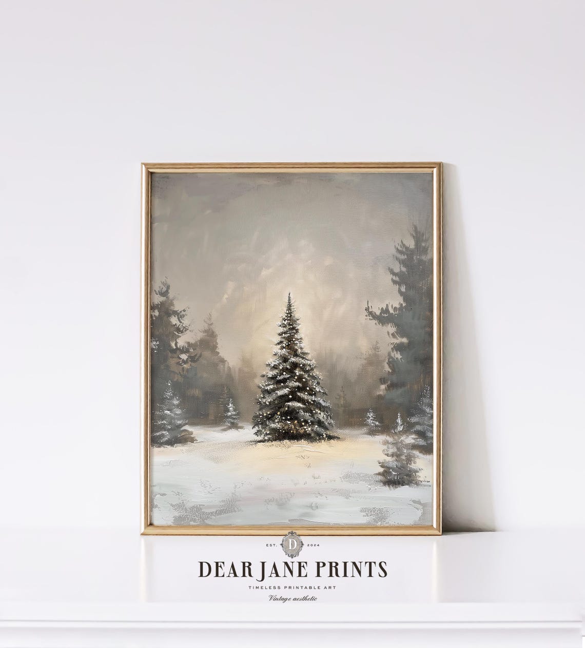 Snow Dusted Evergreen In Softly Lit Winter Clearing Painting Poster - Image 2