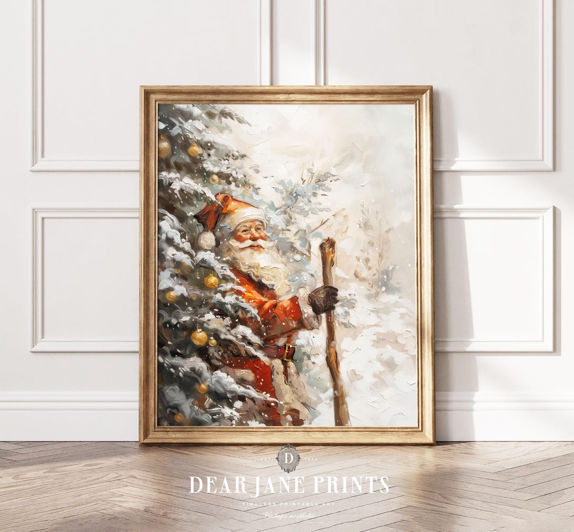 Santa Claus Hiking Through Snowy Forest With Walking Staff Poster - Image 2