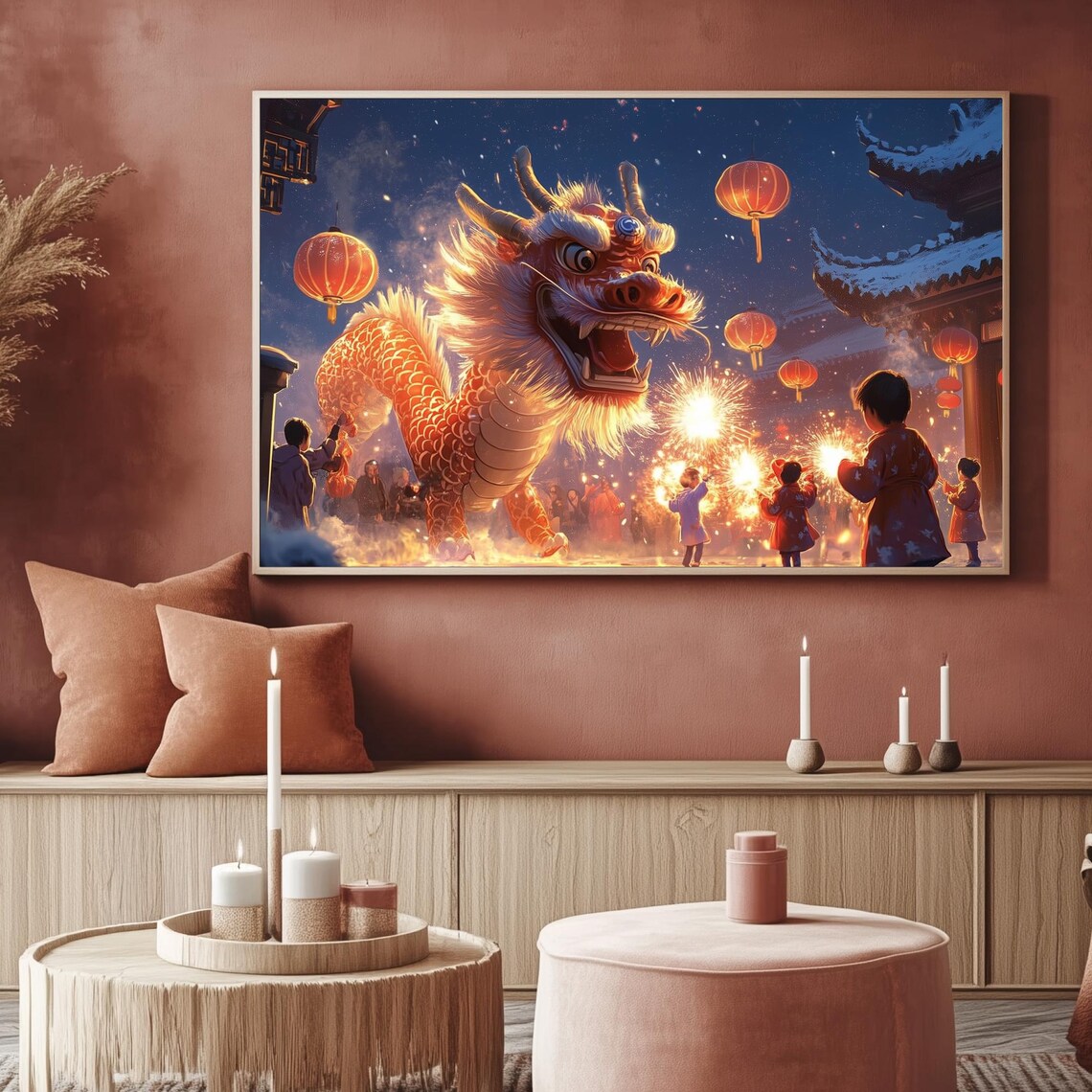Chinese Dragon Dance Lanterns Night Festival Painting TV Poster - Image 2