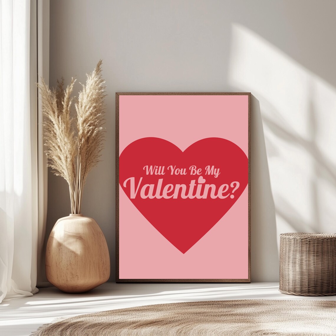 Will You Be My Valentine Retro Heart Typography Wall Art Poster - Image 3