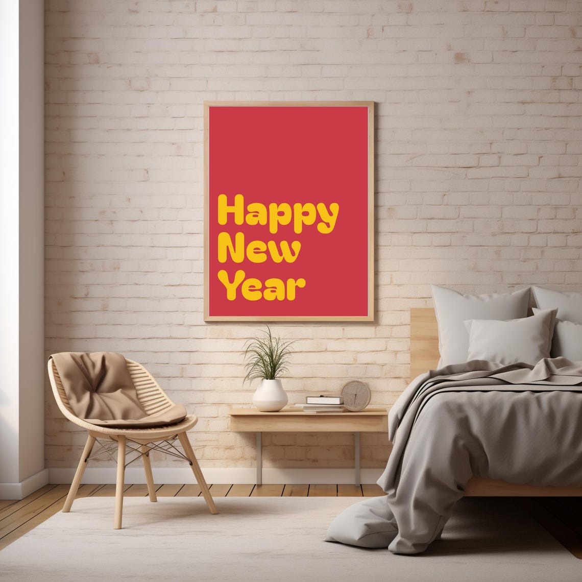 Happy New Year Bubble Letters Red Yellow Retro Party Wall Poster - Image 4