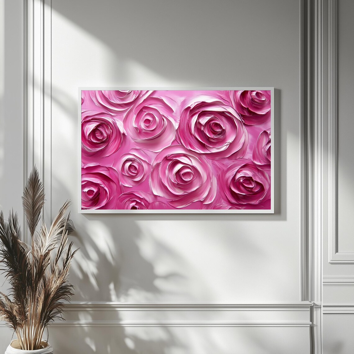 Blush Pink Roses Impasto Textured Floral Oil Painting Wall Art - Image 4