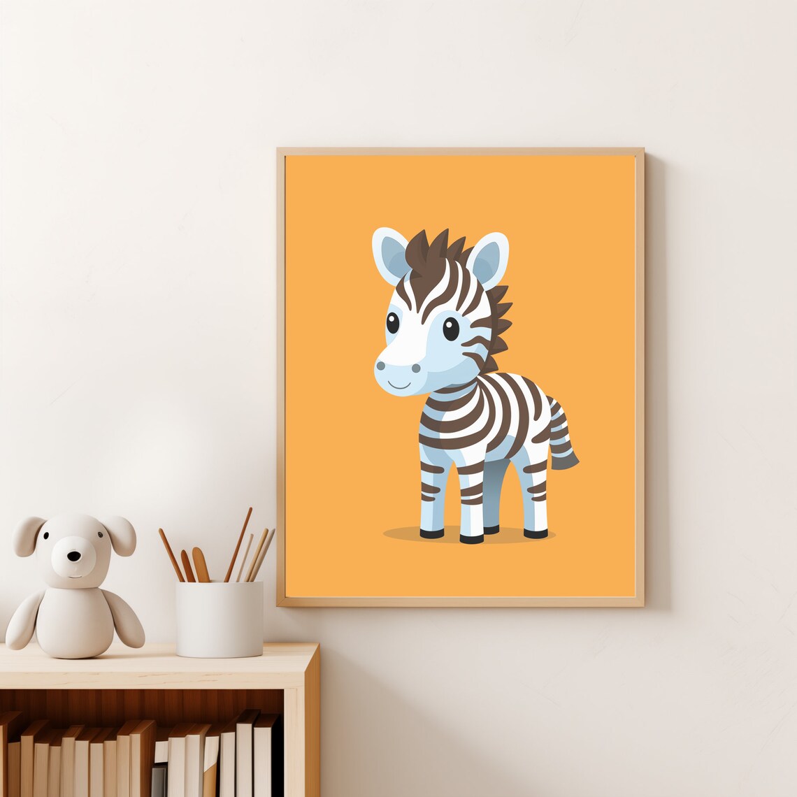 Cute Baby Zebra Cartoon Orange Safari Nursery Kids Room Wall Poster - Image 5