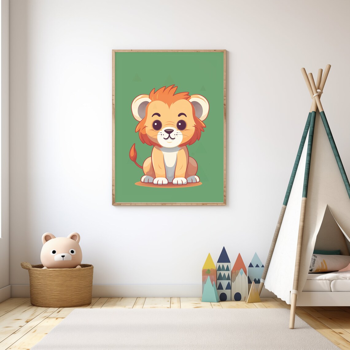 Cute Baby Lion Cartoon Green Safari Nursery Kids Room Decor Poster - Image 3
