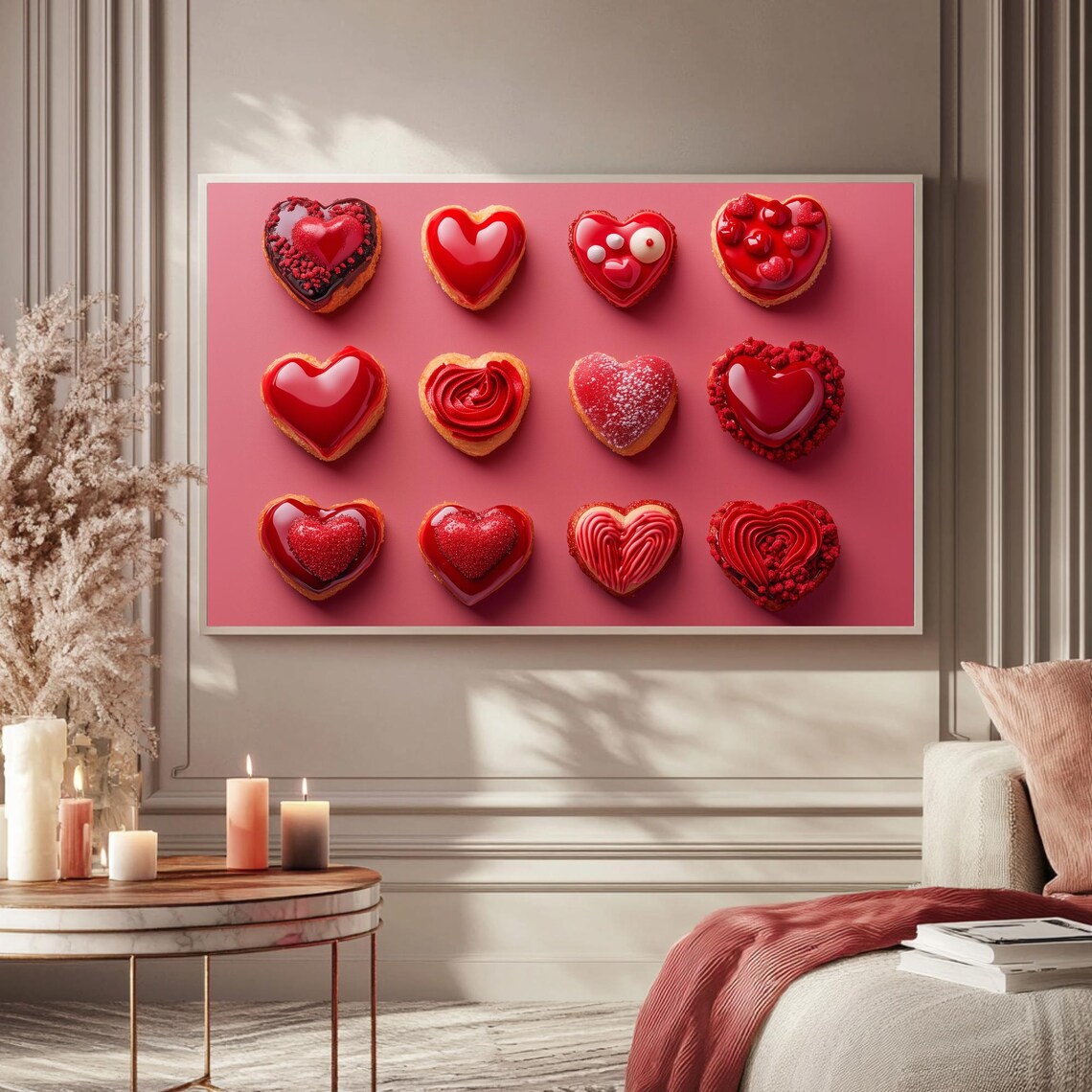 Red Heart Cookies Valentines Day Grid Pattern Dessert Art TV Poster - Image 5