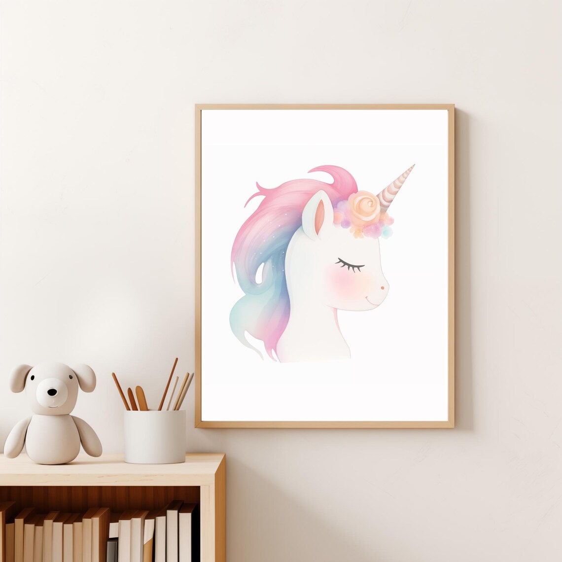 Pastel Unicorn Watercolor Baby Girl Nursery Kids Room Decor Poster - Image 2