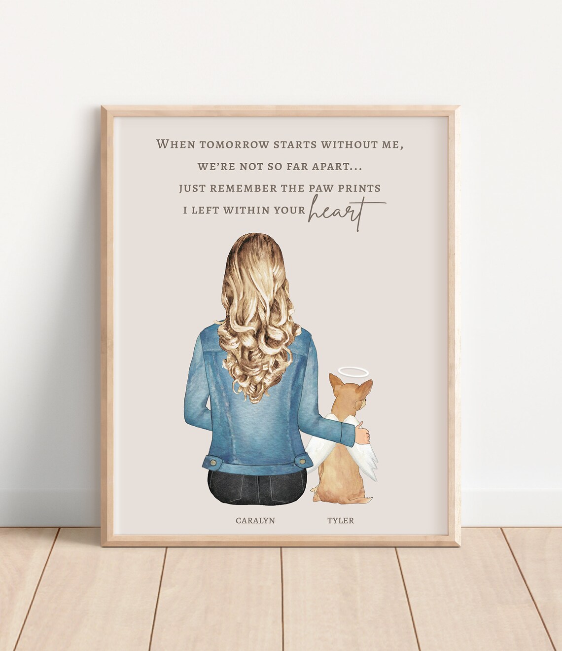 Chihuahua Angel Memorial Portrait Print With Paw Print Quote