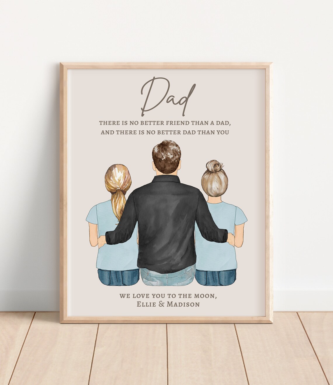 Custom Dad Portrait Christmas Art Print, From Kids