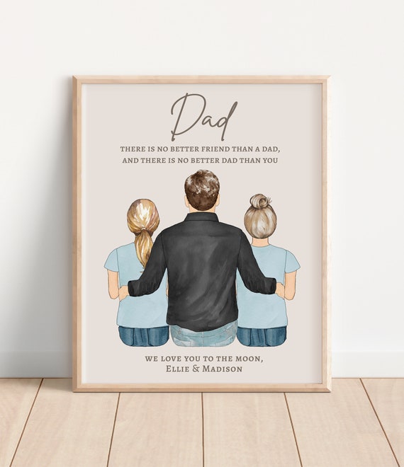 Custom Dad Portrait Christmas Art Print, From Kids