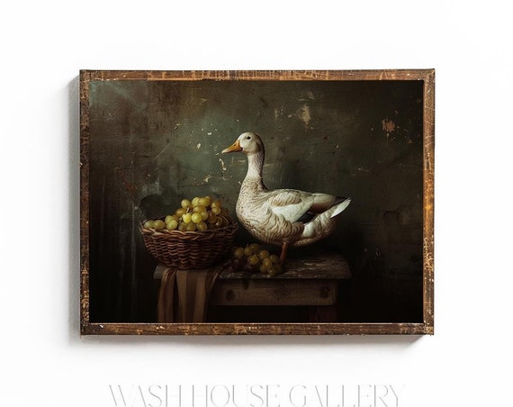 Moody Kitchen Wall Art Farmhouse Decor Moody Farm Wall Art Dark Cottagecore Farm Duck Wall Art Domestic Duck Print Vintage Farm