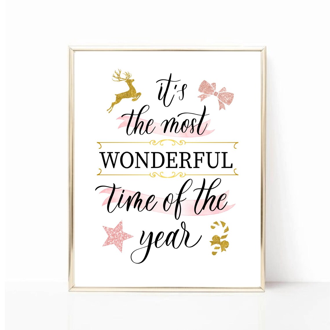 Its The Most Wonderful Time Of The Year Print Christmas Quote Wall Decor Holiday Home Decor Pink And Gold Christmas Wall Art Winter Art - Image 2