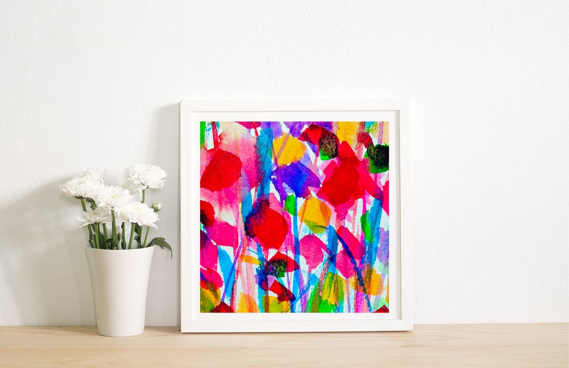 Vibrant Electric Neon Abstract Floral Watercolor Color Poster