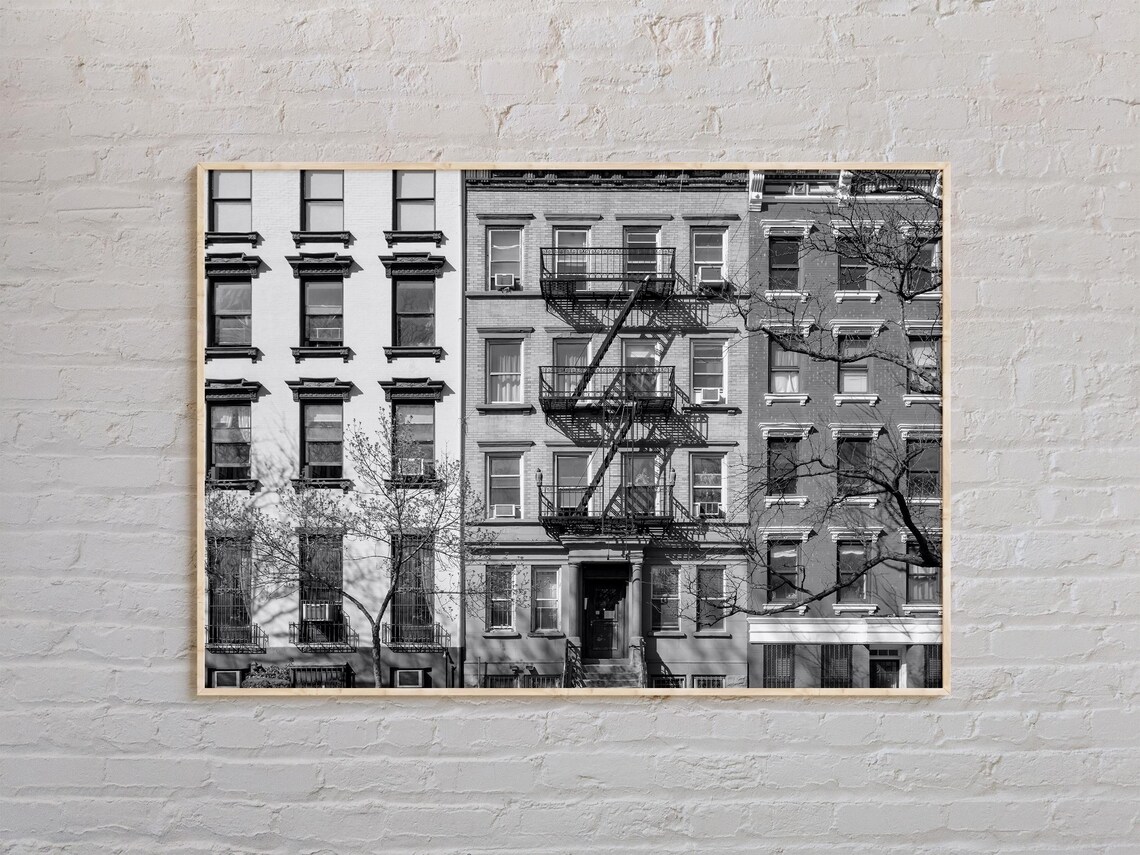 East Village Tenement Buildings Fire Escape Black and White Poster
