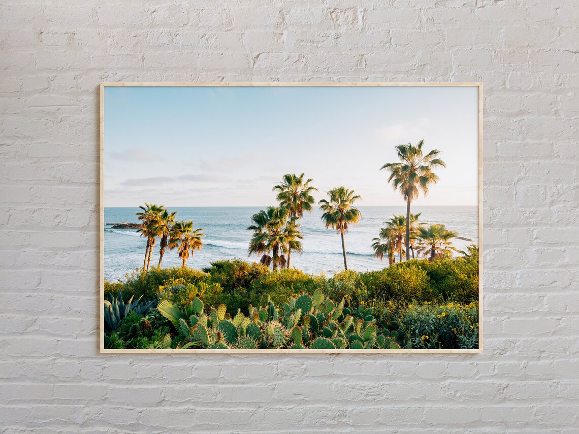 Southern California Coast Palm Trees and Cacti Ocean View Poster