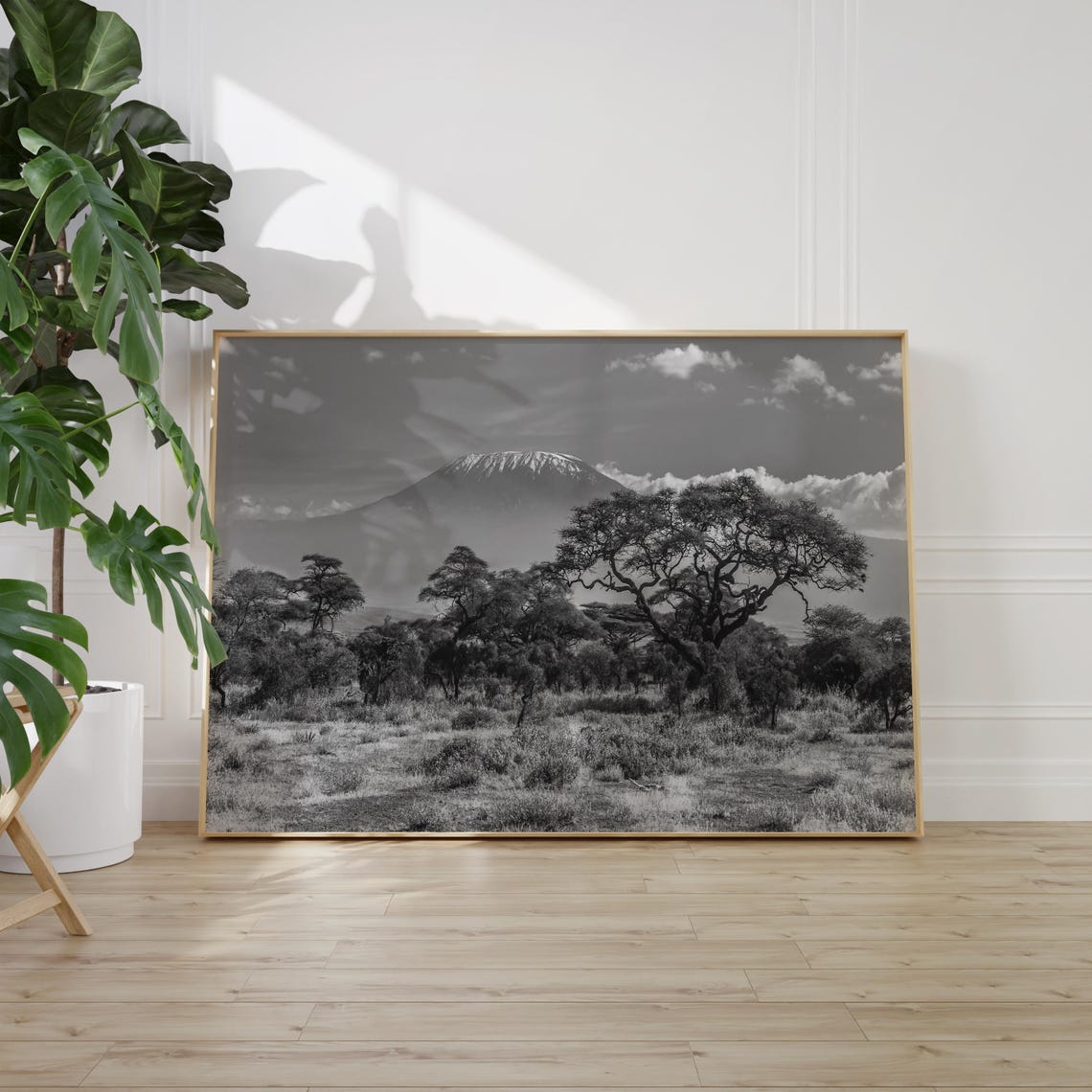 Mount Kilimanjaro Snow Capped Peak Black and White Safari Poster - Image 2