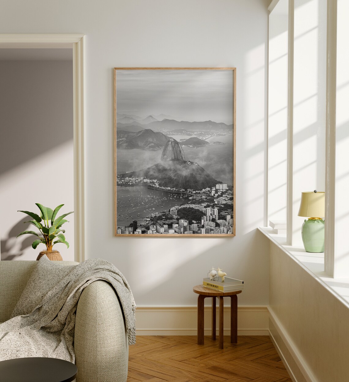 Rio de Janeiro Sugarloaf Mountain Aerial Black and White Photo Poster - Image 4
