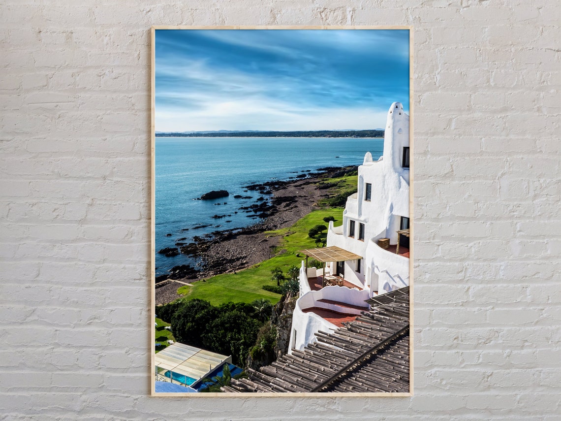 Uruguay Coast Casapueblo White Building Cliffside View Poster