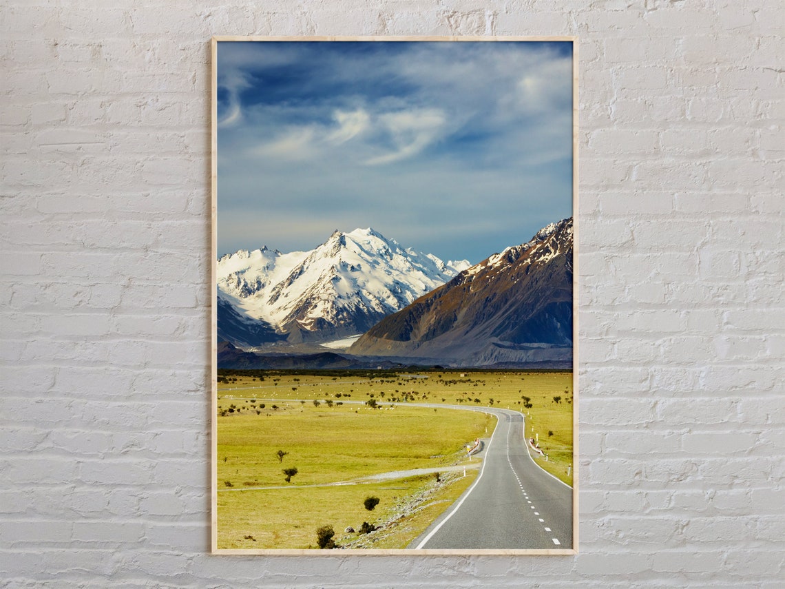 New Zealand Mount Cook Alpine Road Snowy Peaks Journey Poster