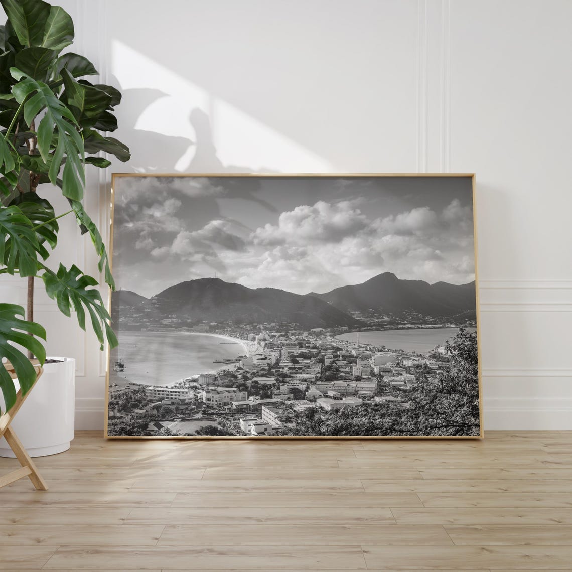 Saint Martin Caribbean Aerial Town View Black and White Travel Poster - Image 2