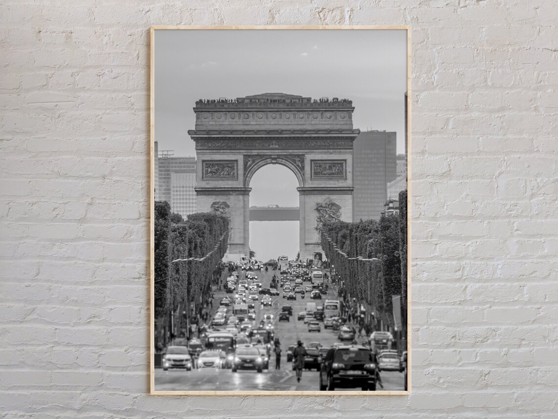 Paris Arc de Triomphe Black and White Street Photography Poster