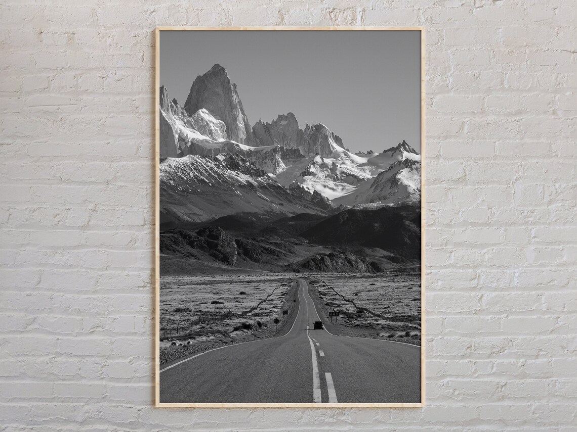 Fitz Roy Patagonia Mountain Road Black And White Adventure Photo Poster