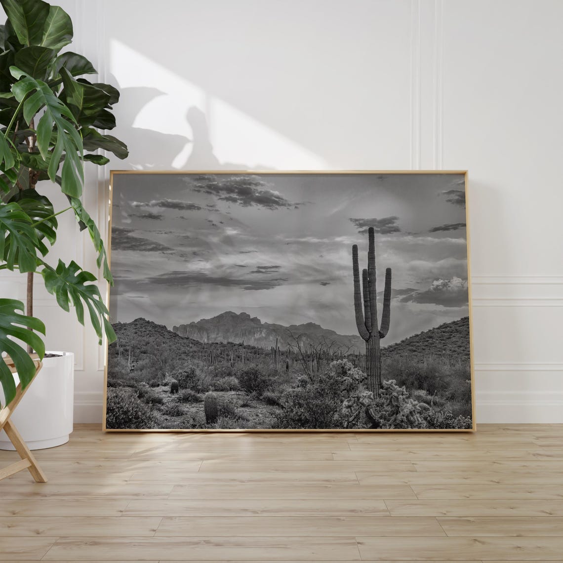 Saguaro National Park Arizona Desert Cactus Mono Landscape Poster - Image 2