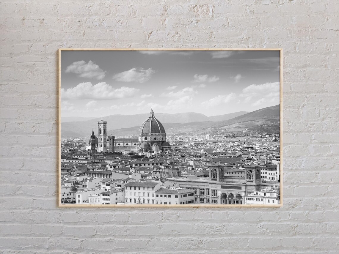 Black And White Florence Duomo Cathedral Italy Skyline Photo Poster