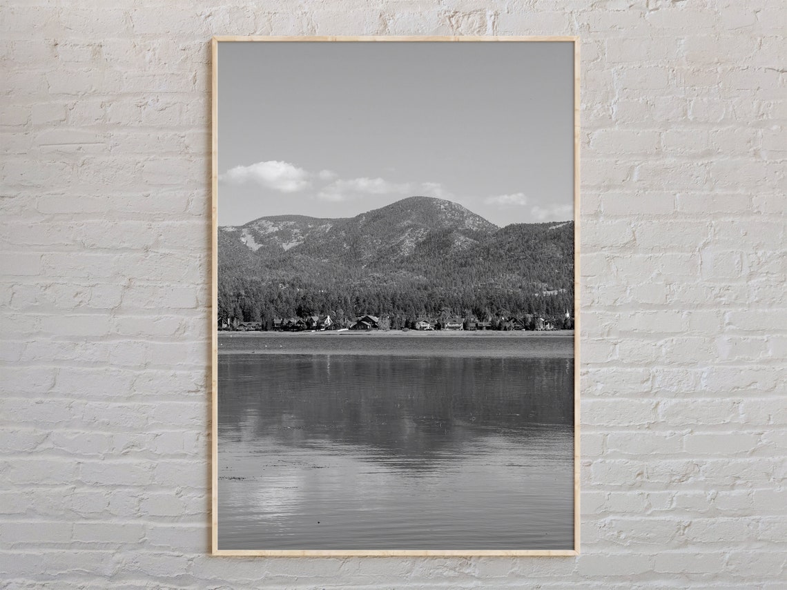 Black And White Mountain Lake Mirror Reflection Nature Poster
