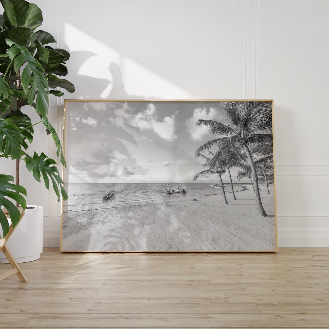 Riviera Maya Mexico Tropical Beach Scene Black and White Poster - Image 2