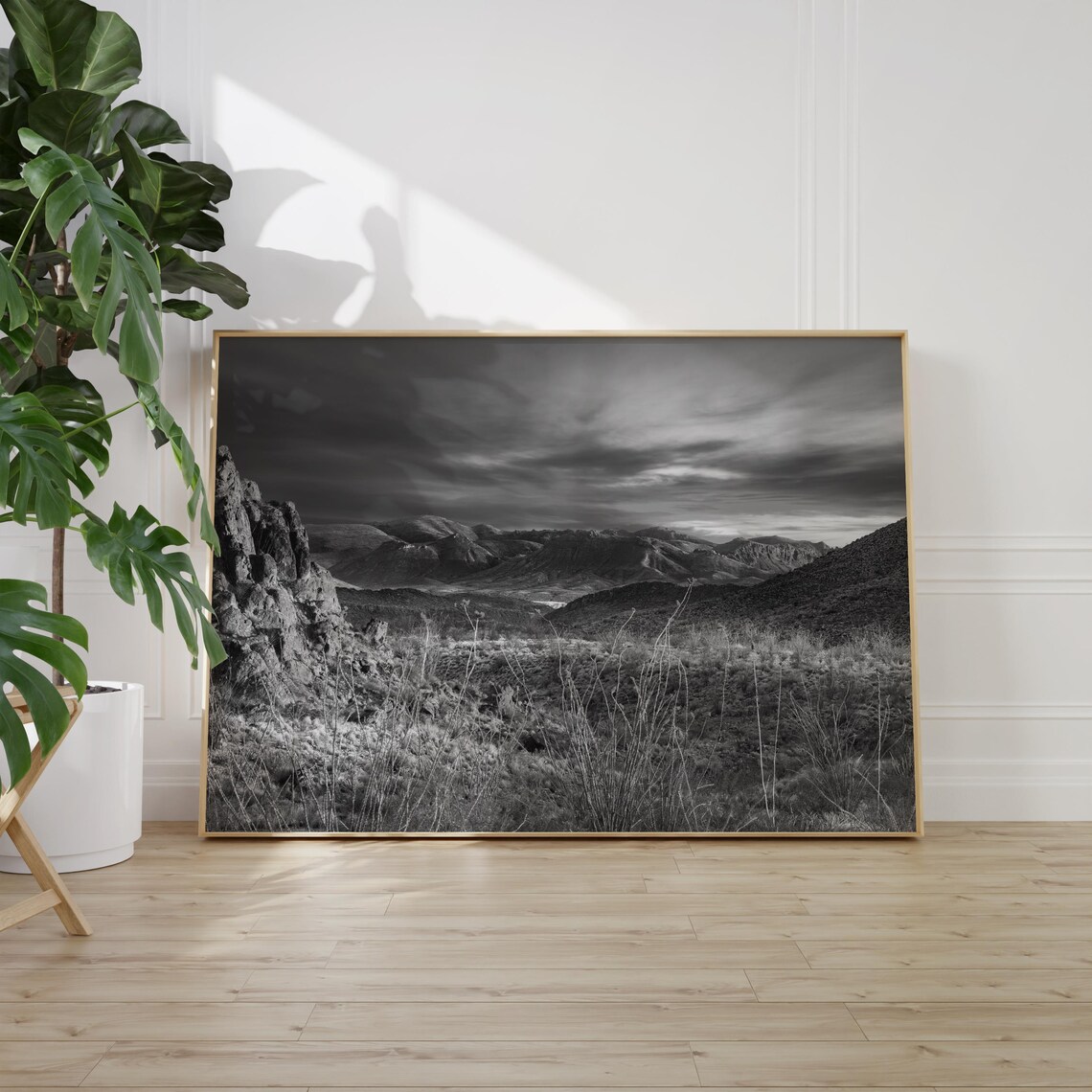 Big Bend Desert Mountains and Stormy Clouds Black White Landscape Poster - Image 2