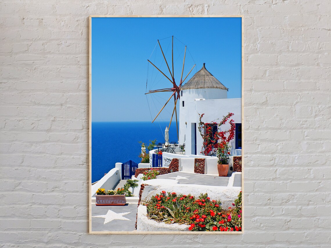 Mykonos Greece Windmill Aegean Sea Whitewashed Town Photo Poster