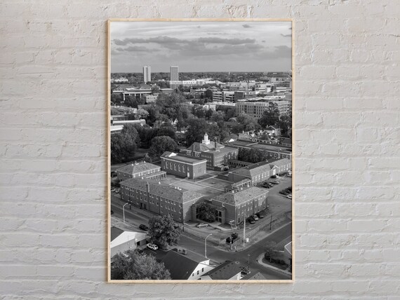Black And White City Aerial View Vintage Skyline Photography Poster
