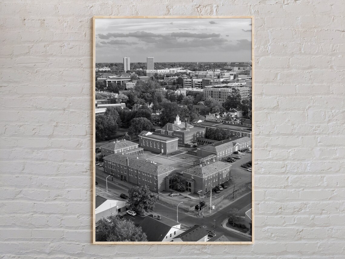 Black And White City Aerial View Vintage Skyline Photography Poster