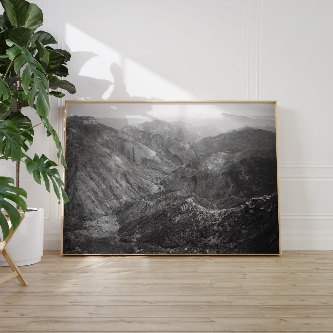 Eritrea Misty Mountain Ranges Layers Black and White Landscape Poster - Image 2