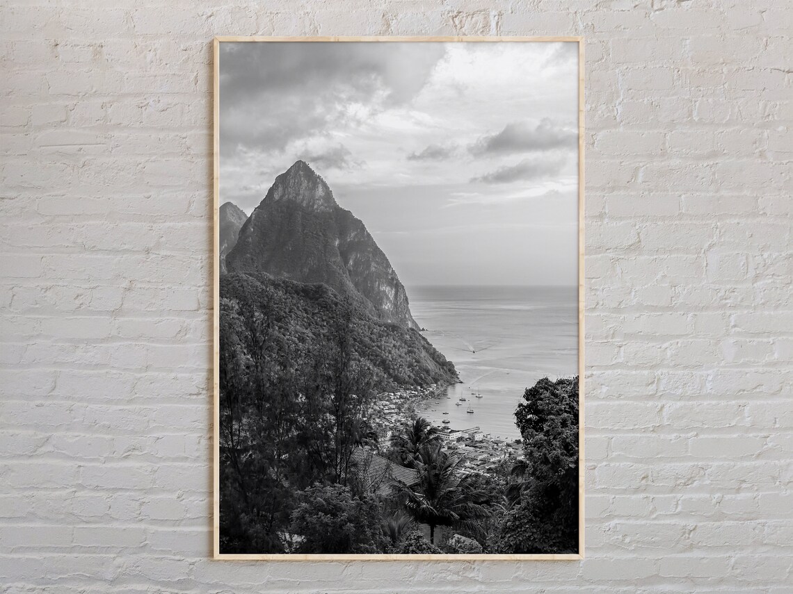 Saint Lucia Black and White Travel Poster
