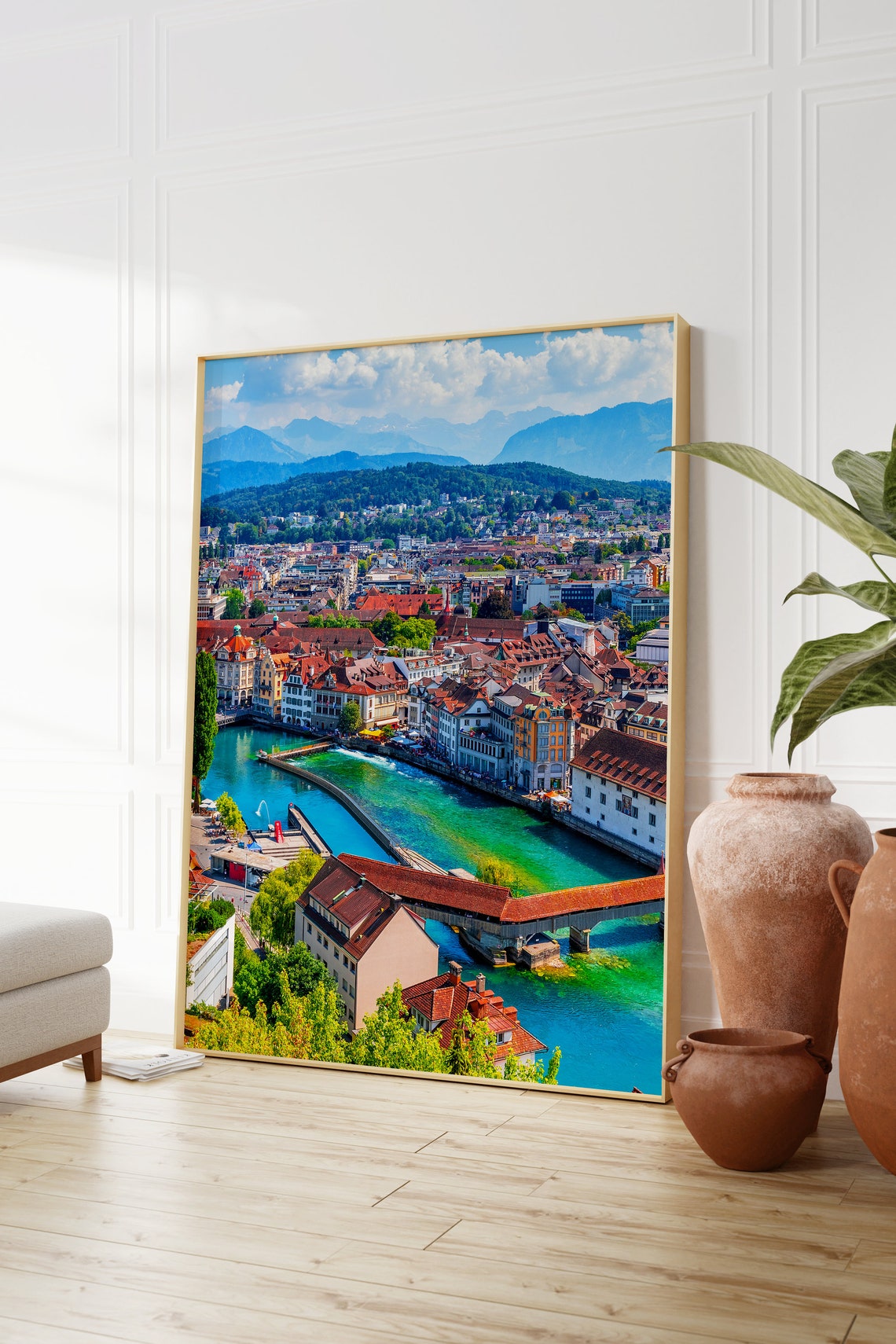 Lucerne Switzerland Chapel Bridge River Alps Mountain Town Poster - Image 2
