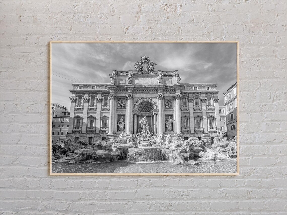 Black And White Trevi Fountain Rome Italy Landmark Photo Poster
