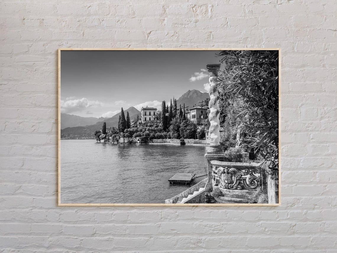 Black And White Lake Como Italian Villa Waterfront Photo Poster