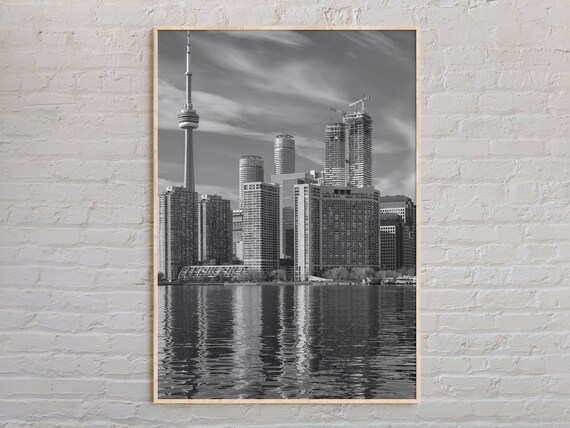 Black And White Toronto Canada CN Tower Waterfront Skyline Photo Poster