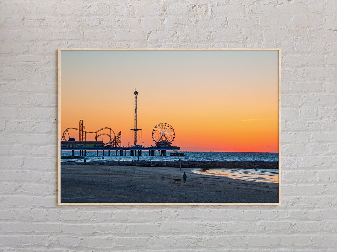 Galveston Texas Pleasure Pier Ferris Wheel Sunset Photo Poster