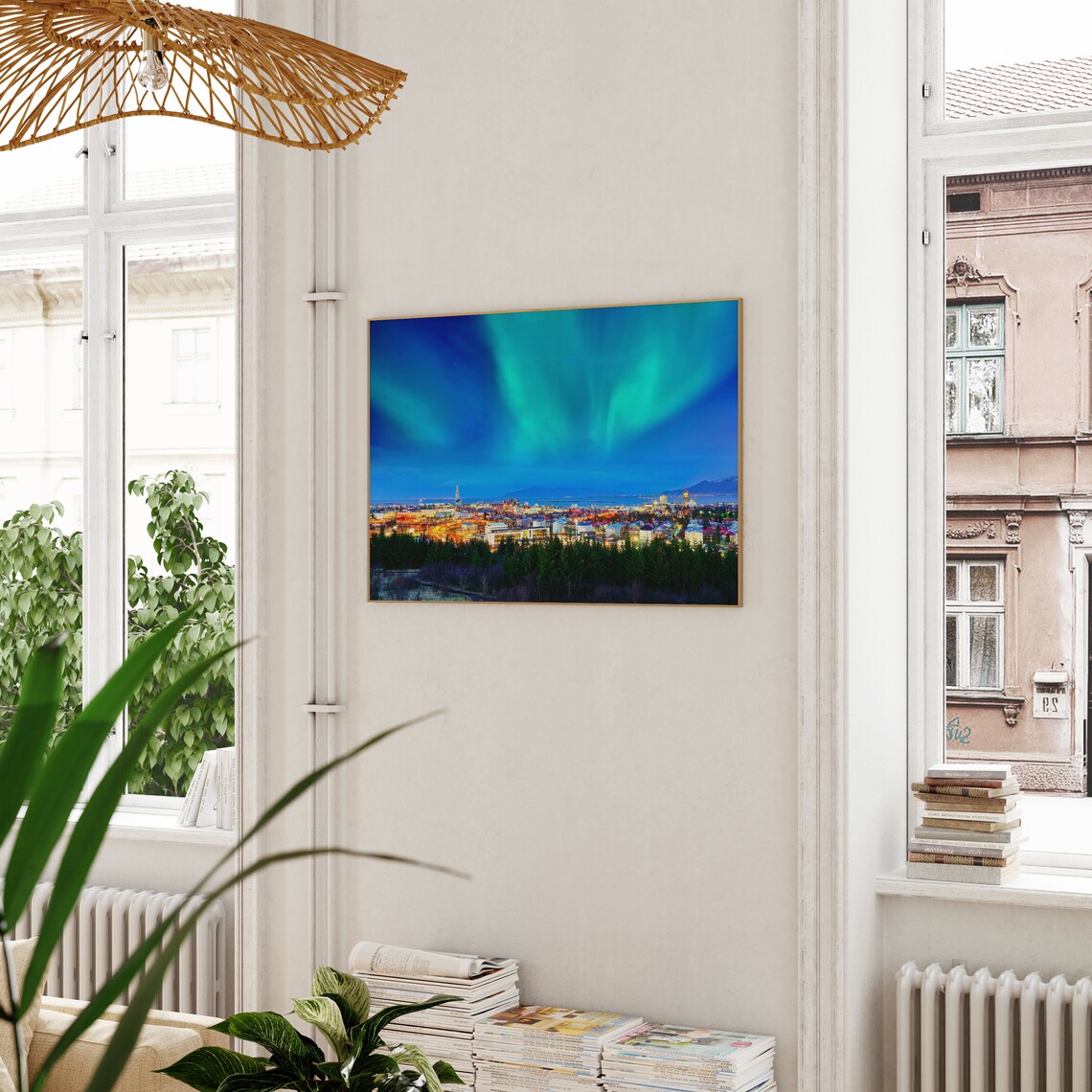 Reykjavik Iceland Northern Lights Aurora City Night Sky View Poster - Image 3