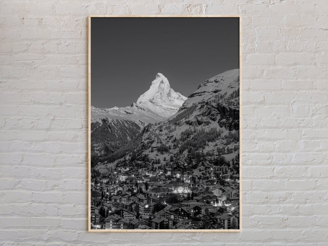 Black And White Matterhorn Mountain Above Zermatt Photography Poster