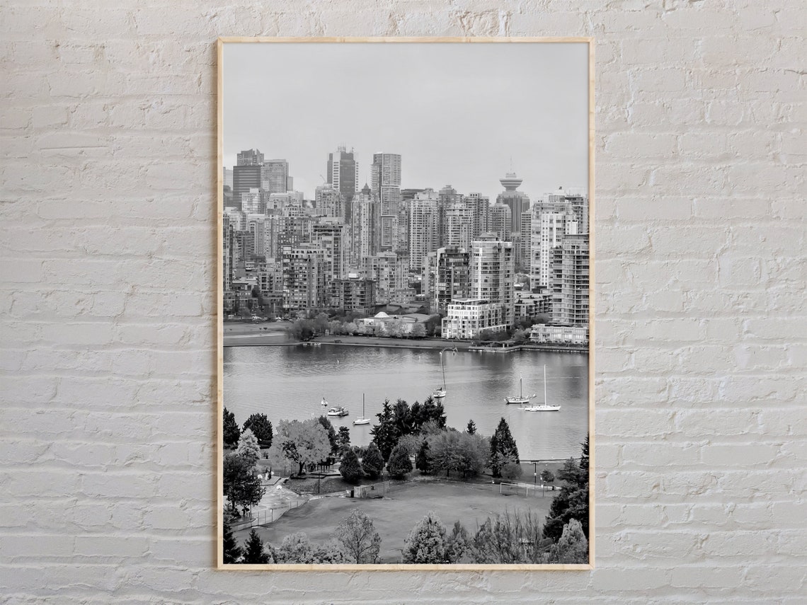Vancouver Skyline Black And White Harbor City Photography Poster