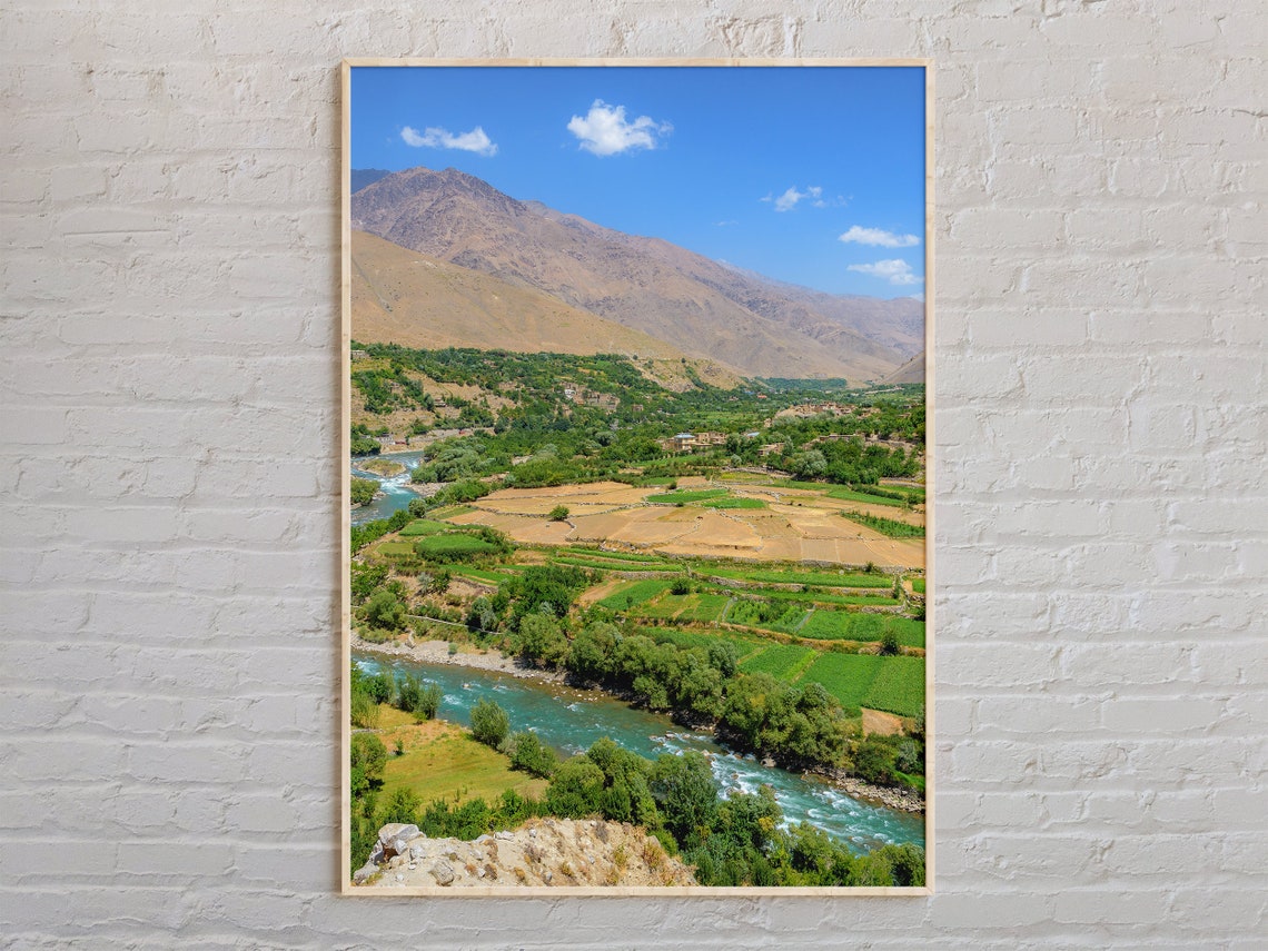 Afghanistan River Valley Terraced Fields Mountain Photo Poster