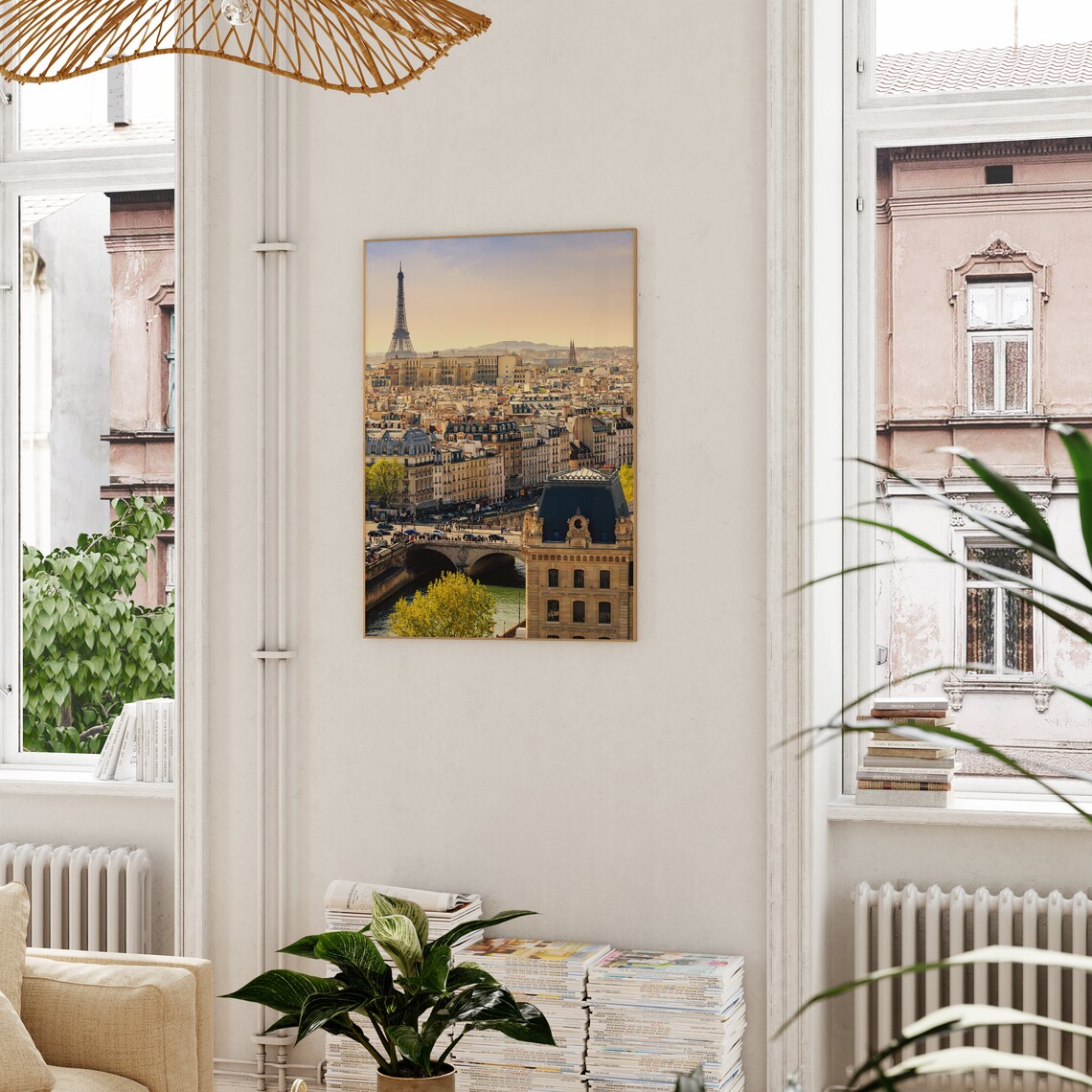 Paris France Eiffel Tower Seine Rooftops Golden City View Poster - Image 3