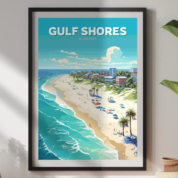 Gulf Shores Travel Poster Alabama Wall Art Print Of Mexico Artwork Home Dcor Illustration