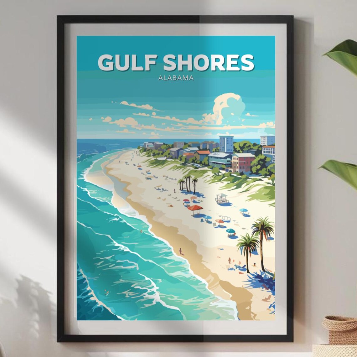 Gulf Shores Alabama White Sand Beach Palms Aerial Travel Poster