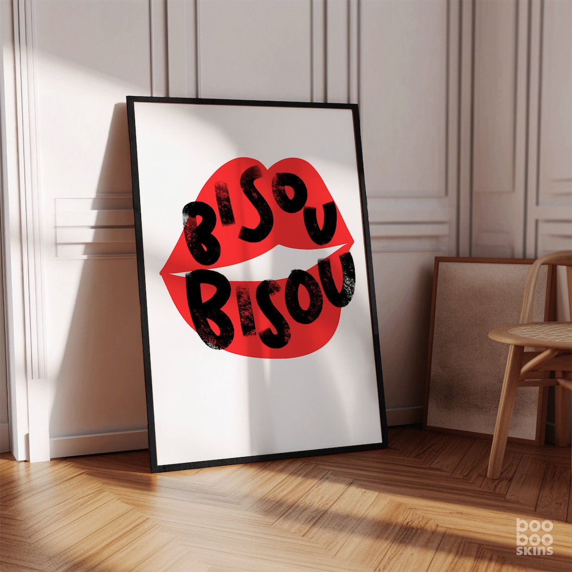 Bisou French Quote Poster, Retro Valentine Wall Art